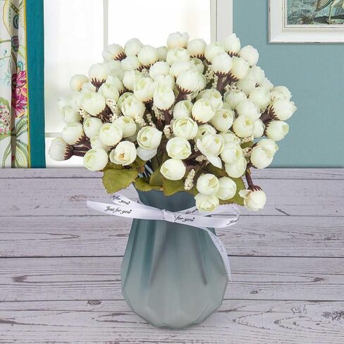 Artificial Fake Flowers 8 Bundle, Bulk Faux Flower Bouquet Realistic Decoration UV Resistant for Indoor Vase Home Party Wedding Planter Porch Patio Yard Outdoor Decor White in Saudi Arabia
