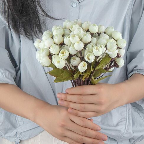 Artificial Fake Flowers 8 Bundle, Bulk Faux Flower Bouquet Realistic Decoration UV Resistant for Indoor Vase Home Party Wedding Planter Porch Patio Yard Outdoor Decor White in Saudi Arabia