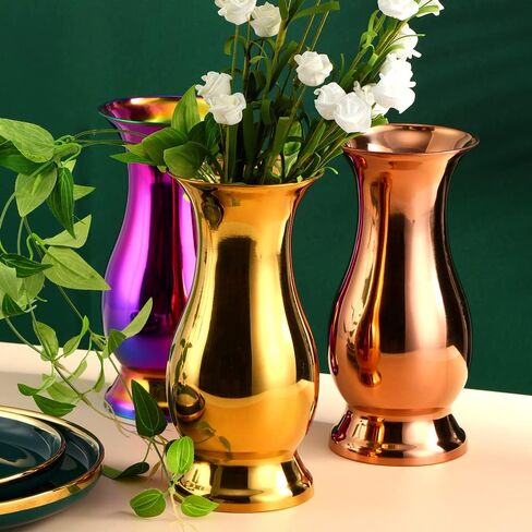 Brilliant Stainless Steel Tabletop Vases/Desktop Stainless Steel Flower Vase for Home 4.2"X 8.8"-Gold in Saudi Arabia
