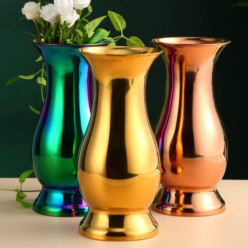 Brilliant Stainless Steel Tabletop Vases/Desktop Stainless Steel Flower Vase for Home 4.2"X 8.8"-Gold in Saudi Arabia