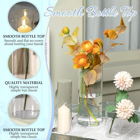 Maxcheck 12 Pcs Cylinder Vases Set 4/8/10 Inch Glass Cylinder Vases Bulk Floating Candles Holders Clear Flower Vases for Centerpieces Wedding Home Decor Party Table in Saudi Arabia