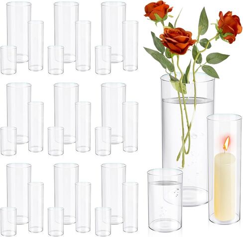 Maxcheck 12 Pcs Cylinder Vases Set 4/8/10 Inch Glass Cylinder Vases Bulk Floating Candles Holders Clear Flower Vases for Centerpieces Wedding Home Decor Party Table in Saudi Arabia