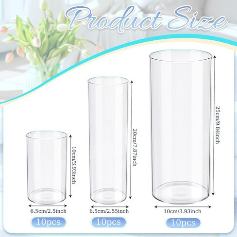 Maxcheck 12 Pcs Cylinder Vases Set 4/8/10 Inch Glass Cylinder Vases Bulk Floating Candles Holders Clear Flower Vases for Centerpieces Wedding Home Decor Party Table in Saudi Arabia
