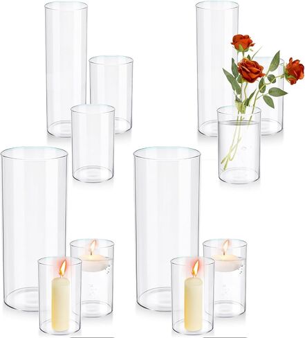 Maxcheck 12 Pcs Cylinder Vases Set 4/8/10 Inch Glass Cylinder Vases Bulk Floating Candles Holders Clear Flower Vases for Centerpieces Wedding Home Decor Party Table in Saudi Arabia