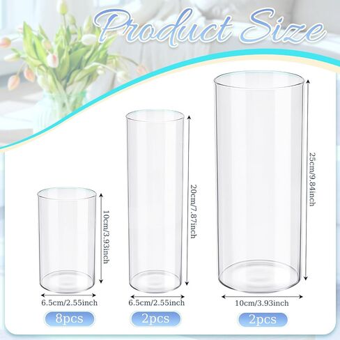 Maxcheck 12 Pcs Cylinder Vases Set 4/8/10 Inch Glass Cylinder Vases Bulk Floating Candles Holders Clear Flower Vases for Centerpieces Wedding Home Decor Party Table in Saudi Arabia