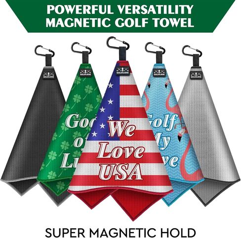 Magnetic Golf Towel for Men or Women with Clip,Printed Microfiber Waffle Design,Super Magnet Attached to Metal Landing Pads for Golf Cart, Club and Bag,Clean Gift Accessories for Golfers in Saudi Arabia