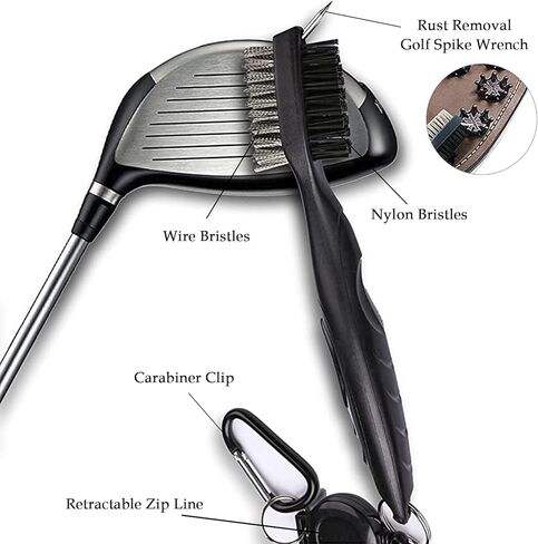 Golf Towels Microfiber Waffle Pattern Tri-fold Golf Bag Towel + Brush Tool Kit with Club Groove Cleaner,with Clip Men Women Golf Gifts and Golf Accessories (Black+Brush) in Kuwait