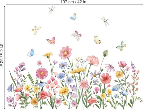 wondever Pink Wildflower Wall Stickers Garden Flower Daisy Butterflies Floral Botanical Wall Art Decals for Bedroom Living Room Sofa in Saudi Arabia