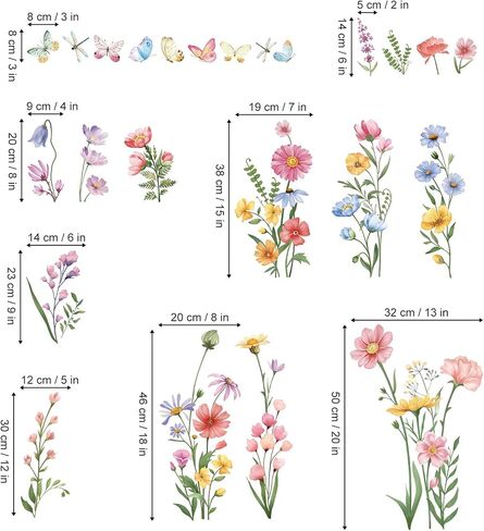 wondever Pink Wildflower Wall Stickers Garden Flower Daisy Butterflies Floral Botanical Wall Art Decals for Bedroom Living Room Sofa in Saudi Arabia