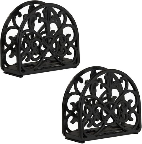 حامل مناديل فلور دي ليز من الحديد الزهر (عبوتين)، أسود، من هوم بيسيكس in Kuwait