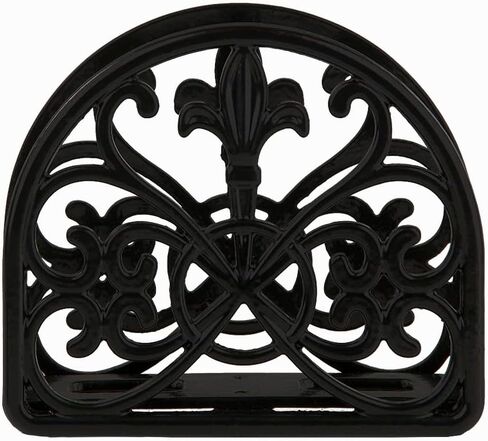 حامل مناديل فلور دي ليز من الحديد الزهر (عبوتين)، أسود، من هوم بيسيكس in Kuwait