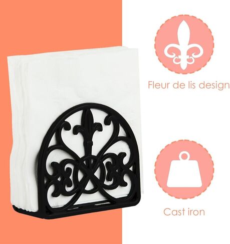 حامل مناديل فلور دي ليز من الحديد الزهر (عبوتين)، أسود، من هوم بيسيكس in Kuwait