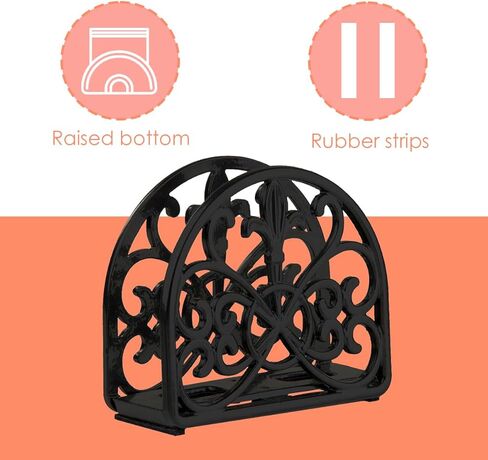 حامل مناديل فلور دي ليز من الحديد الزهر (عبوتين)، أسود، من هوم بيسيكس in Kuwait