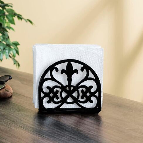 حامل مناديل فلور دي ليز من الحديد الزهر (عبوتين)، أسود، من هوم بيسيكس in Kuwait