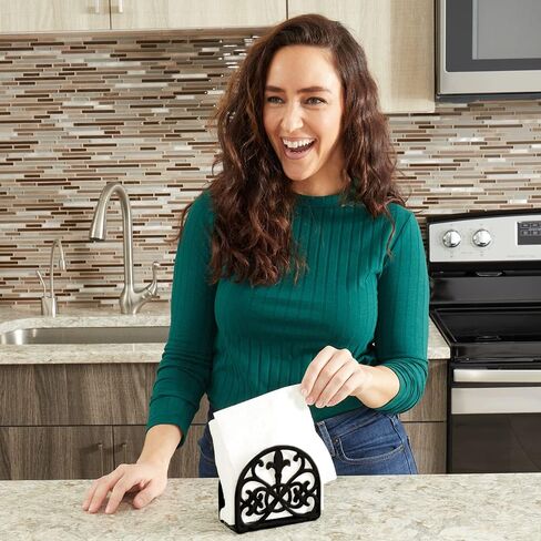 حامل مناديل فلور دي ليز من الحديد الزهر (عبوتين)، أسود، من هوم بيسيكس in Kuwait