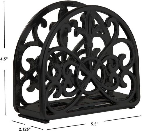 حامل مناديل فلور دي ليز من الحديد الزهر (عبوتين)، أسود، من هوم بيسيكس in Kuwait