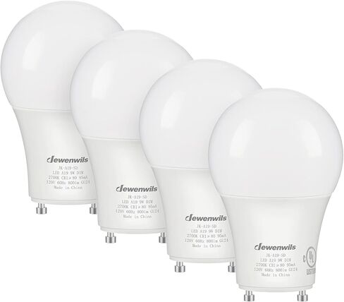 DEWENWILS GU24 LED Light Bulb, 60W Equivalent, Dimmable 2 Prong Light Bulbs, 2700K Warm White, 9W 800 Lumens, A19 Shape Bulbs, GU24 Twist Lock Base, UL Listed, 4 Pack in Saudi Arabia