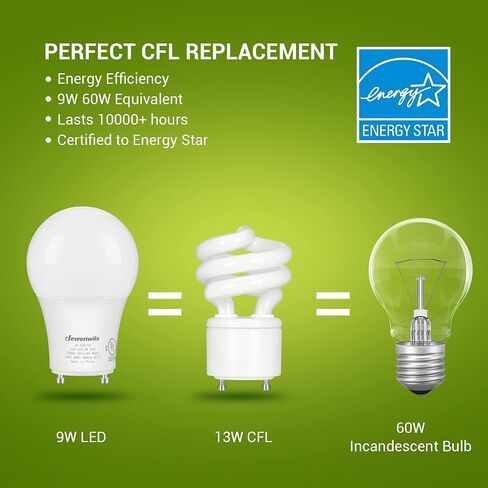 DEWENWILS GU24 LED Light Bulb, 60W Equivalent, Dimmable 2 Prong Light Bulbs, 2700K Warm White, 9W 800 Lumens, A19 Shape Bulbs, GU24 Twist Lock Base, UL Listed, 4 Pack in Saudi Arabia