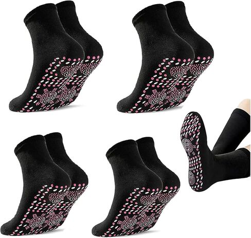 Tourmaline Socks 4 Pairs Non-Slip Socks Yoga Socks Foot Reflection Socks Unisex Non-Slip Socks for Pilates, Yoga, Dance, Trampoline, Fitness in Kuwait