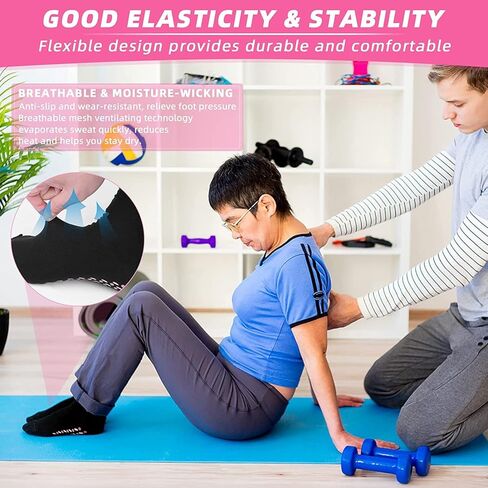 Tourmaline Socks 4 Pairs Non-Slip Socks Yoga Socks Foot Reflection Socks Unisex Non-Slip Socks for Pilates, Yoga, Dance, Trampoline, Fitness in Kuwait