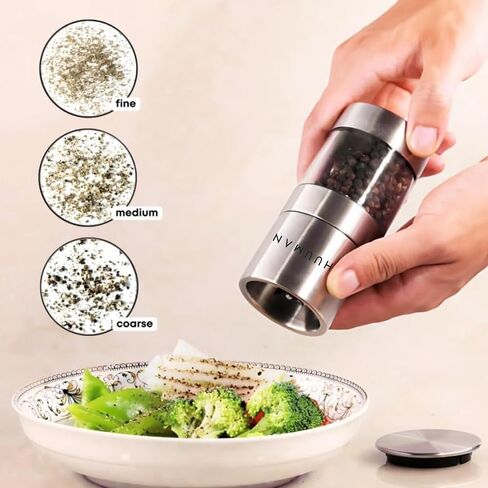 2 Set Manual Salt and Pepper Grinder with Adjustable Coarseness Ceramic Burr, Stainless Steel Refillable Salt and Pepper Grinder for Pink Himalayan Salt, Table Salt, and Black or White Pepper in Saudi Arabia