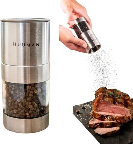 2 Set Manual Salt and Pepper Grinder with Adjustable Coarseness Ceramic Burr, Stainless Steel Refillable Salt and Pepper Grinder for Pink Himalayan Salt, Table Salt, and Black or White Pepper in Saudi Arabia