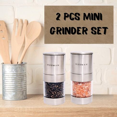 2 Set Manual Salt and Pepper Grinder with Adjustable Coarseness Ceramic Burr, Stainless Steel Refillable Salt and Pepper Grinder for Pink Himalayan Salt, Table Salt, and Black or White Pepper in Saudi Arabia