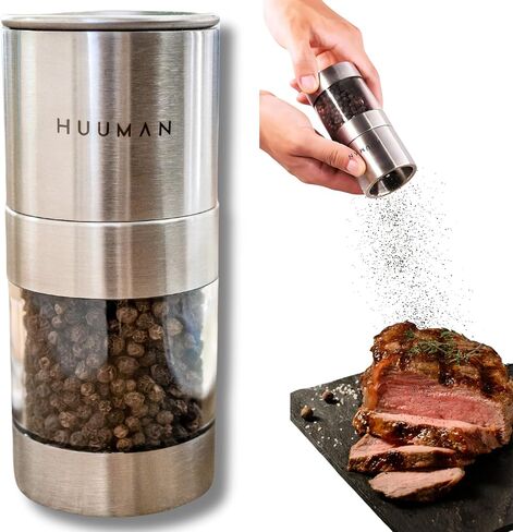 2 Set Manual Salt and Pepper Grinder with Adjustable Coarseness Ceramic Burr, Stainless Steel Refillable Salt and Pepper Grinder for Pink Himalayan Salt, Table Salt, and Black or White Pepper in Saudi Arabia