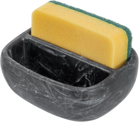 MyGift Modern Black Resin Double Sponge Holder with Realistic Marble Pattern for Kitchen Sink Countertop, Dish Cleaning Sponges or Scrubbing Pads Bowl with 2 Compartments in Saudi Arabia