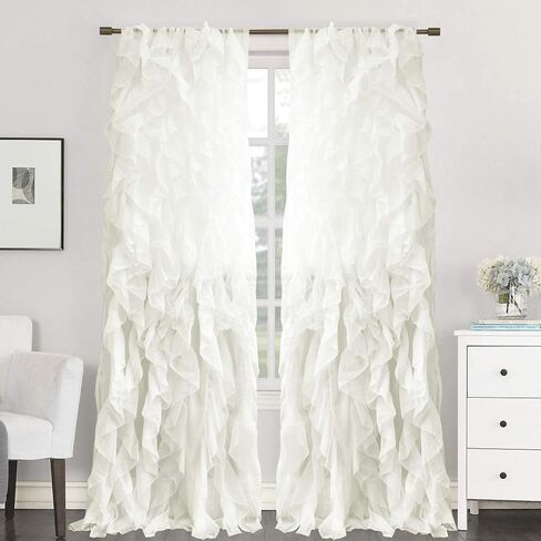 Sweet Home Collection 2 Pack Window Treatment Sheer Cascading Panel Vertical Ruffled Curtains in Many Sizes and Colors, 63 in x 50 in, Burgundy in Kuwait