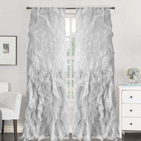 Sweet Home Collection 2 Pack Window Treatment Sheer Cascading Panel Vertical Ruffled Curtains in Many Sizes and Colors, 63 in x 50 in, Burgundy in Kuwait