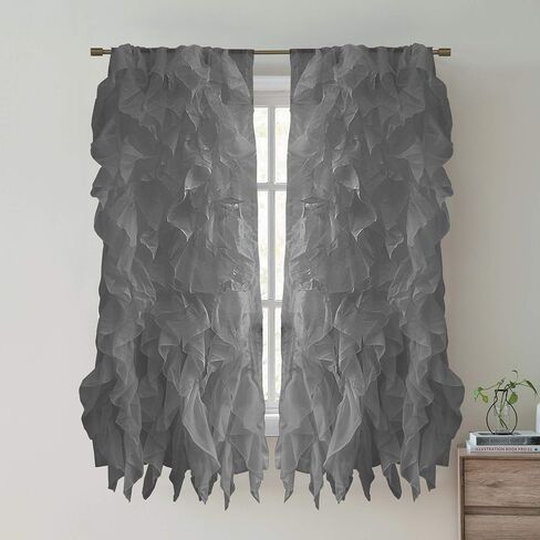 Sweet Home Collection 2 Pack Window Treatment Sheer Cascading Panel Vertical Ruffled Curtains in Many Sizes and Colors, 63 in x 50 in, Burgundy in Kuwait