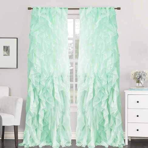 Sweet Home Collection 2 Pack Window Treatment Sheer Cascading Panel Vertical Ruffled Curtains in Many Sizes and Colors, 63 in x 50 in, Burgundy in Kuwait