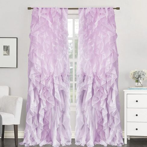 Sweet Home Collection 2 Pack Window Treatment Sheer Cascading Panel Vertical Ruffled Curtains in Many Sizes and Colors, 63 in x 50 in, Burgundy in Kuwait