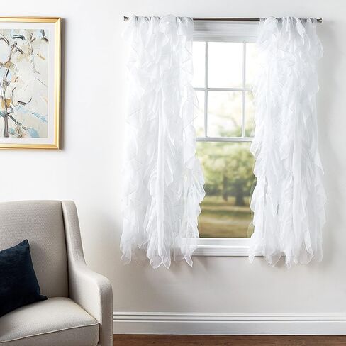 Sweet Home Collection 2 Pack Window Treatment Sheer Cascading Panel Vertical Ruffled Curtains in Many Sizes and Colors, 63 in x 50 in, Burgundy in Kuwait