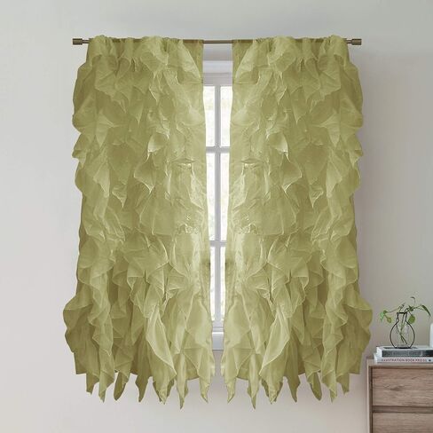 Sweet Home Collection 2 Pack Window Treatment Sheer Cascading Panel Vertical Ruffled Curtains in Many Sizes and Colors, 63 in x 50 in, Burgundy in Kuwait