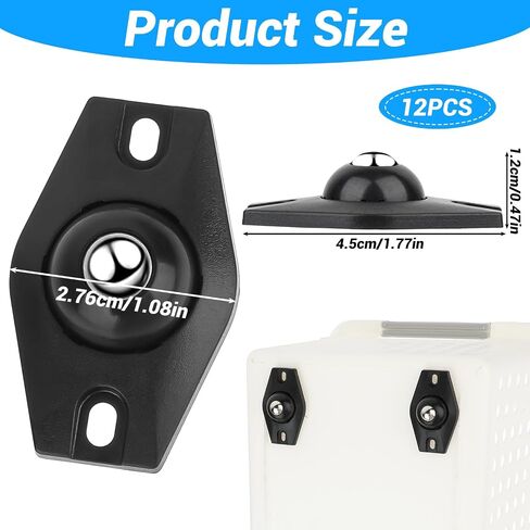 12 PCS Hardware Caster Self Adhesive Mini Swivel Wheels 360° Swivel Roller Wheels with Ball Bearings Mini Universal Wheel for Furniture Kitchen Appliances Trash Mop Bucket Storage Box in Saudi Arabia