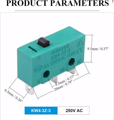 Heyiarbeit 5PCS KW4-3Z-3 Micro Limit Switch SPDT NO NC 3 Terminals Momentary Push Button Actuator Green in Saudi Arabia