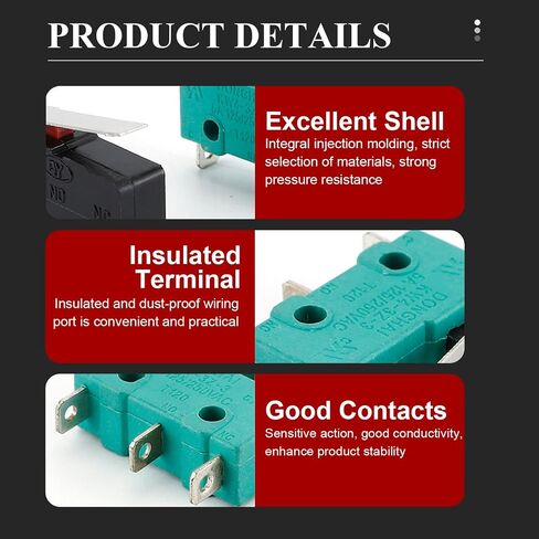 Heyiarbeit 5PCS KW4-3Z-3 Micro Limit Switch SPDT NO NC 3 Terminals Momentary Push Button Actuator Green in Saudi Arabia