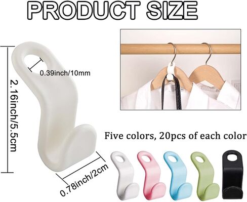 100 قطعة من خطافات توصيل شماعات الملابس، خطافات شماعات متتالية لتوفير المساحة شديدة التحمل، تحميل 30 رطل (متعددة الألوان - 100 قطعة) in Kuwait