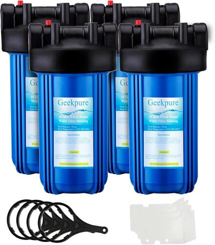 Geekpure 10-Inch Whole House Water Filter Housing with Wrench and Bracket-4.5 x 10 Inch-3/4-Inch Port in Kuwait