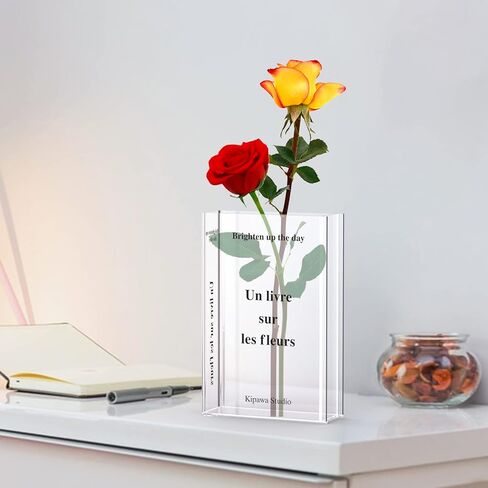 مزهرية زهرة لديكور الغرفة - مزهرية كتاب شفافة من الأكريليك الحديث لديكور المنزل وغرفة المعيشة وطاولة الطعام والمدخل والعباءة والرف والزفاف والحرف المكتبية in Kuwait