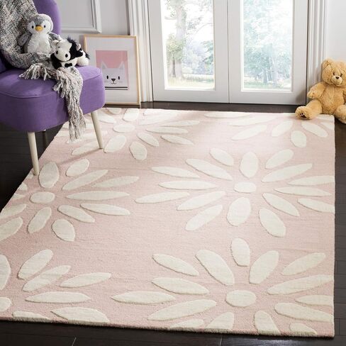 SAFAVIEH Kids Collection Area Rug - 6' x 9', Pink & Ivory, Handmade Daisy Wool, Ideal for High Traffic Areas in Living Room, Bedroom (SFK914P) in Saudi Arabia