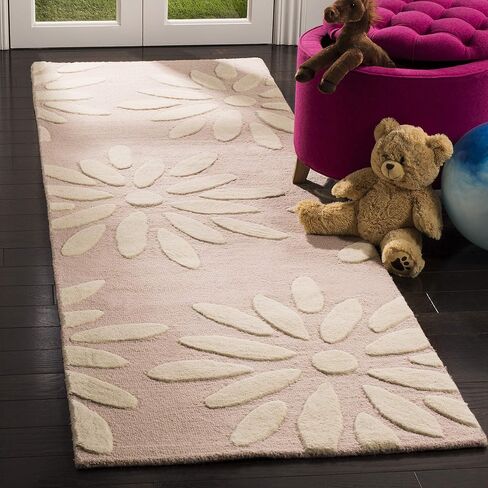 SAFAVIEH Kids Collection Area Rug - 6' x 9', Pink & Ivory, Handmade Daisy Wool, Ideal for High Traffic Areas in Living Room, Bedroom (SFK914P) in Saudi Arabia