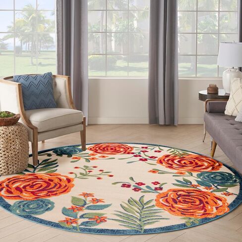 Nourison Aloha Indoor/Outdoor Blue/Grey 7'10" x 10'6" AreaRug, EasyCleaning, Non Shedding, Bed Room, Living Room, Dining Room, Kitchen (8x11) in Saudi Arabia