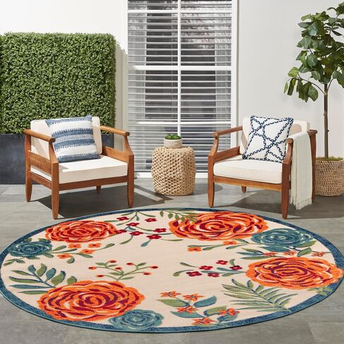 Nourison Aloha Indoor/Outdoor Blue/Grey 7'10" x 10'6" AreaRug, EasyCleaning, Non Shedding, Bed Room, Living Room, Dining Room, Kitchen (8x11) in Saudi Arabia