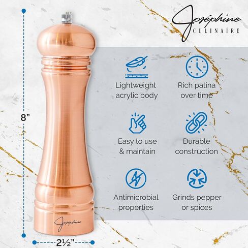 Classic Copper Plated Pepper Grinder - 8 Inch Manual Gourmet Pepper Mill and Spice Grinder in Saudi Arabia