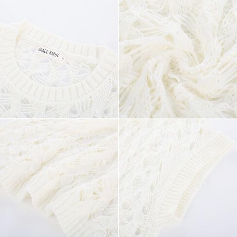 GRACE KARIN Women's Summer Crochet Tops Hollow Out Pullover Sweater Short Sleeve Off Shoulder Knit Beach Coverup in Saudi Arabia