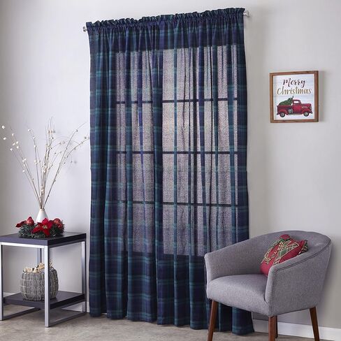 SKL Home Hearthside Plaid Window Curtain Panel, 54X54, Green/Navy in Kuwait