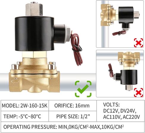 Baomain Pneumatic 1/2 Inch 12V/24V/110V/220V Normally Open 2 Way Brass Electric Solenoid Valve for Water,Air 2W-160-15K (DC 24V) in Saudi Arabia